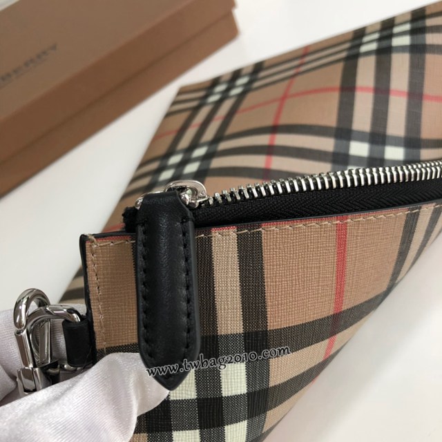 Burberry專門店新款男士手拿包 巴寶莉格紋環保帆布拉鏈收納袋 yxb1321